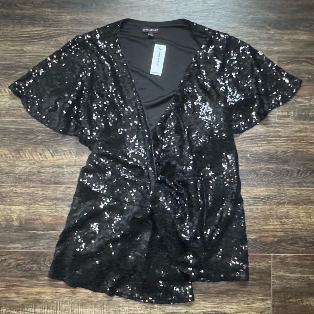 NWT LANE BRYANT Black Sequin Top - Picture 2 of 6